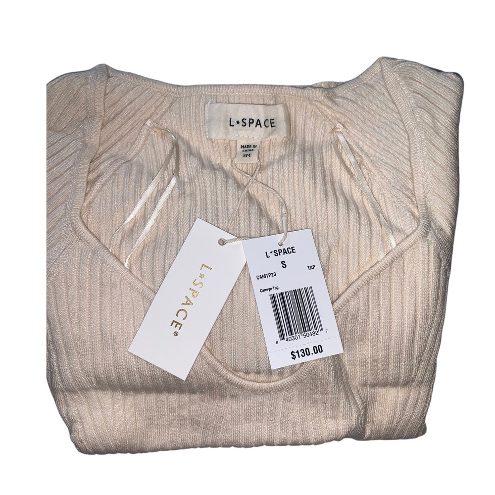 NEW L*Space Camryn Ribbed Fitted Long Sleeve Tapioca (Cream) Sweater Size Small - Picture 5 of 16